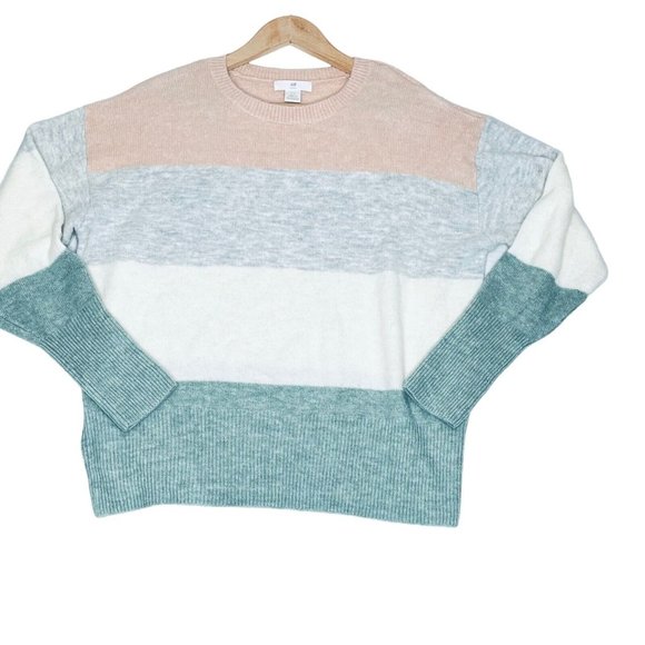 H&M Oversized Wool Blend Sweater Colorblock Stripe Size M - Picture 3 of 13